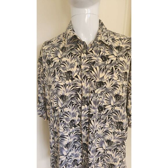 Pierre Cardin VTG. Cotton Blk, Grey, Cream SS Shirt, Tropical  Elephant Prt,  XX - Picture 1 of 9